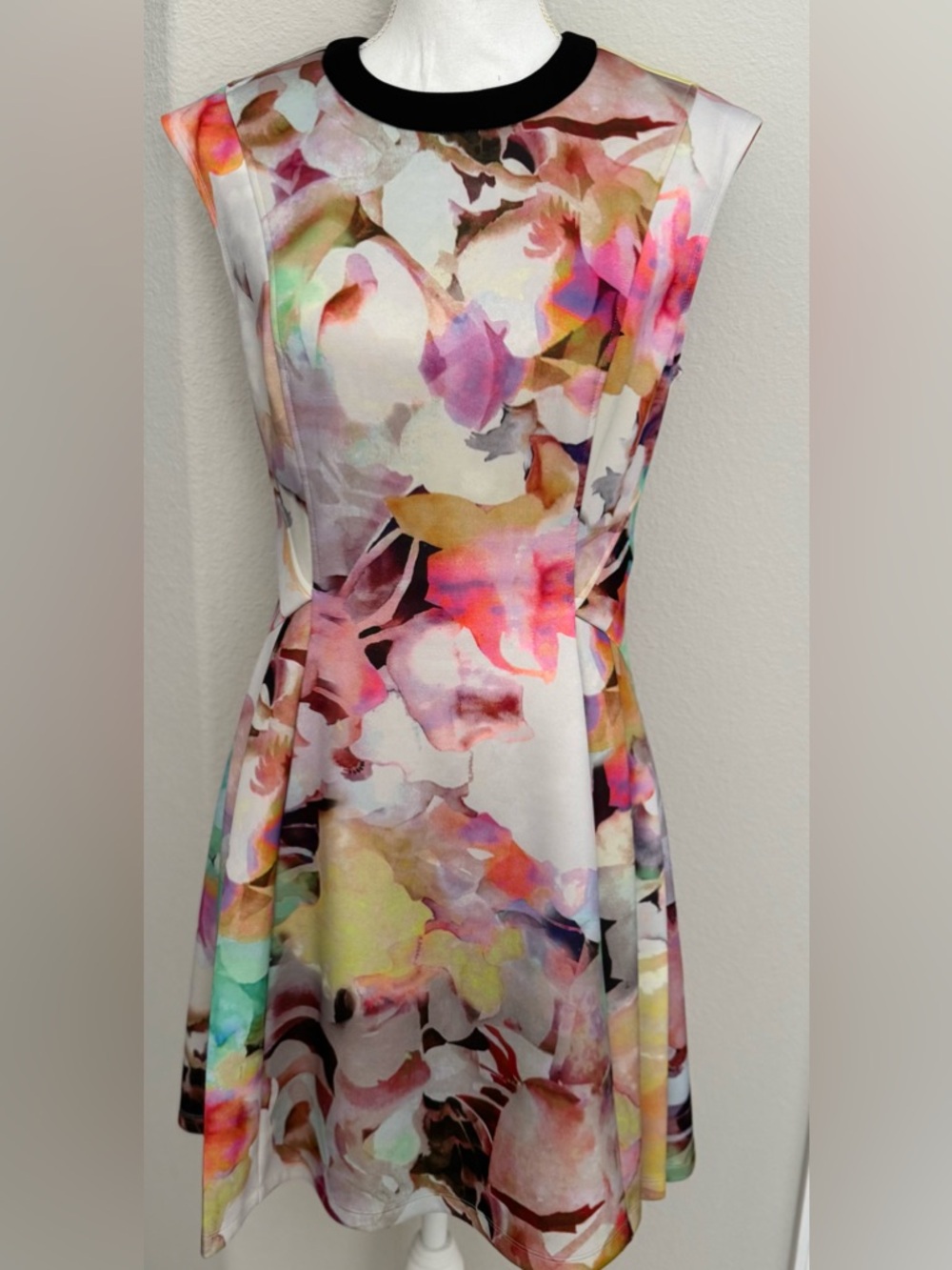 Ted Baker London Floral Watercolor Midi Dress - Pink, Green, Yellow, Black